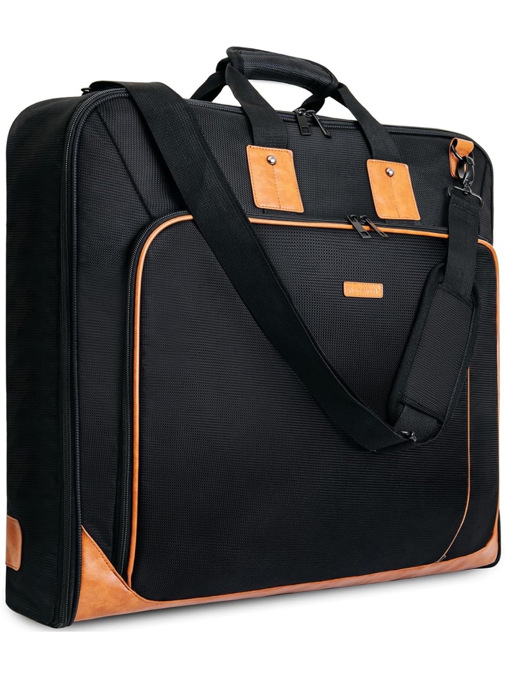 Men's Black Travel Garment Bag with Tan Accents - Professional Carry